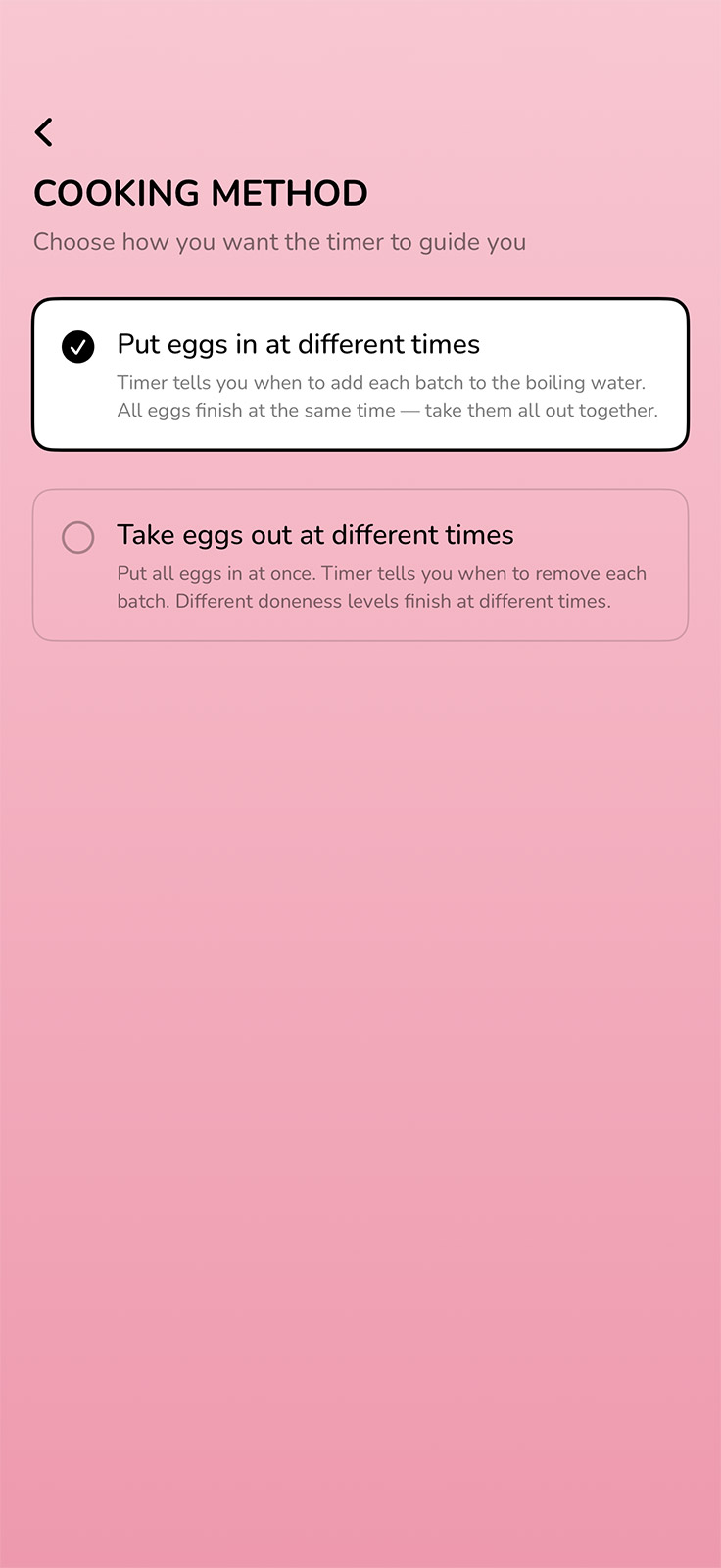 Cooking method screen