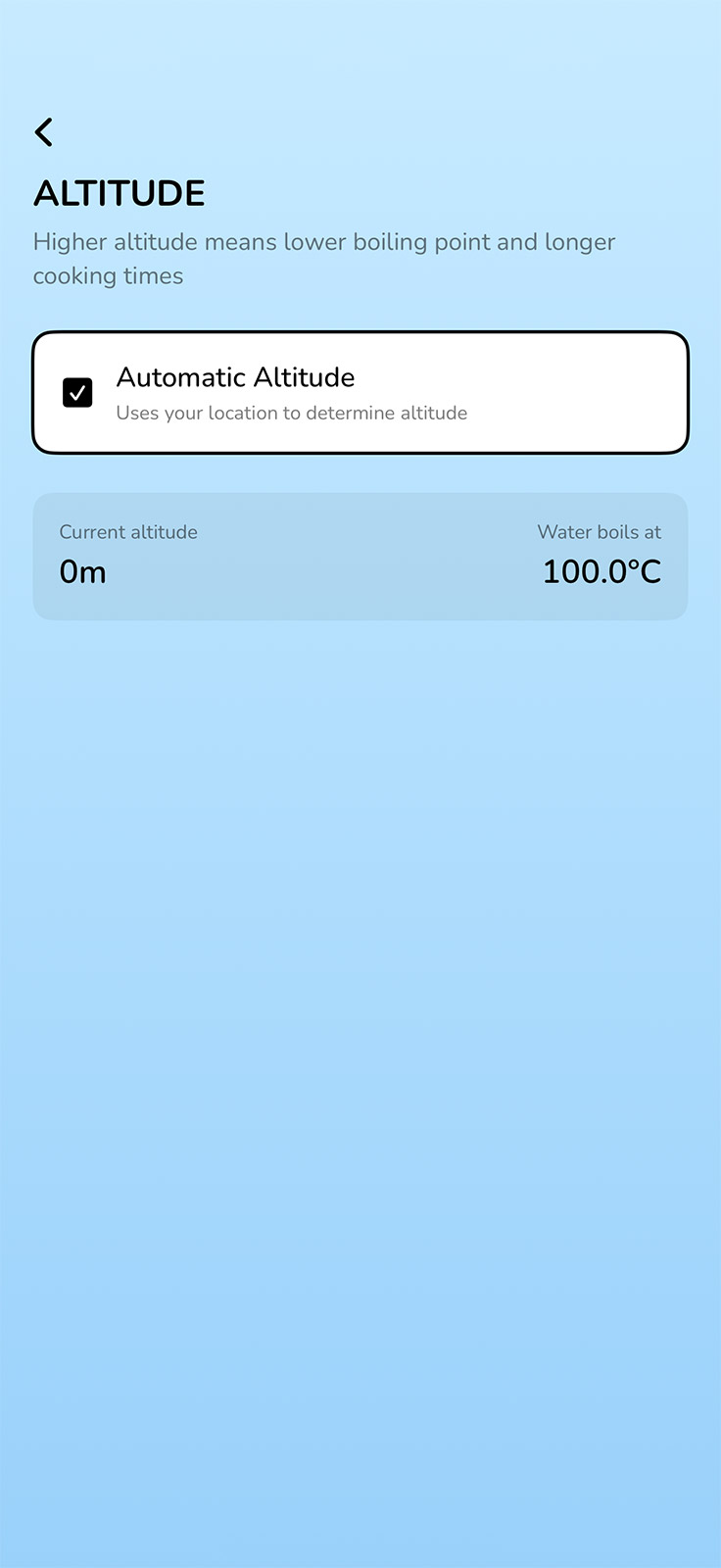 Altitude settings screen